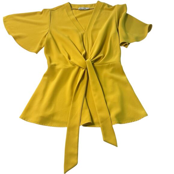 GRACE KARIN Elegant V Neck Peplum Top Tie Front Short Bell Sleeve Blouse Wmn Med - Picture 4 of 16